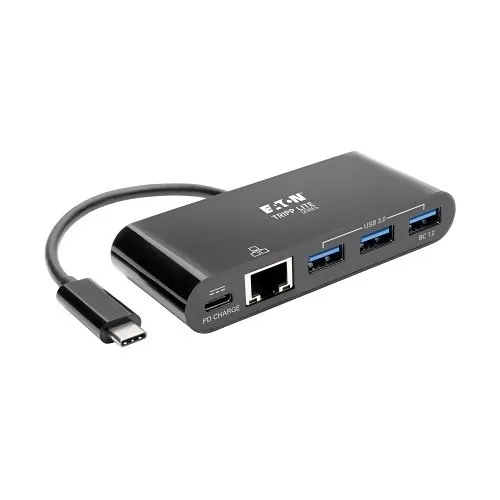 Eaton Tripp Lite U460-003-3AGB-C 3-Port USB-C Hub, 3 USB-A Ports, Gigabit Ethernet, 60W PD Charging, White