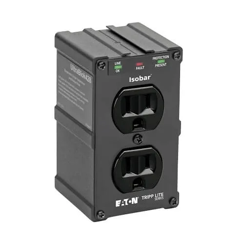 Eaton Tripp Lite ULTRABLOK Isobar Ultrablok Premium 2-Outlet Surge Suppressor, Direct Plug-In, Diagnostic LEDs, 15A, 120V 1410J, Black
