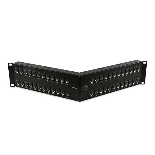 Potter UP6-F2-48K-RS UltraMAX 48-Port CAT6 Copper Patch Panel with Jacks, Detached Wire Manager, UTP, Flat, 2U, Black
