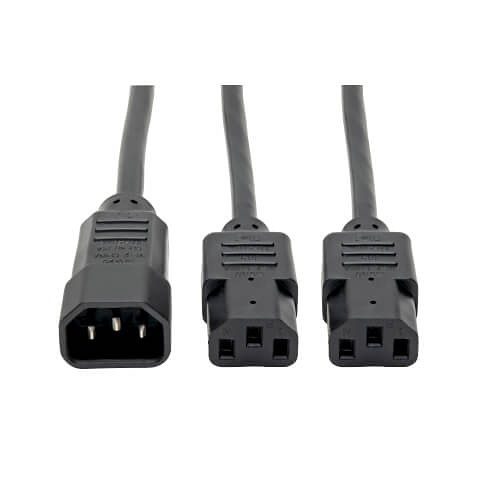 Eaton Tripp Lite P004-006-2C13 C14 Male to C13 Female Splitter, PDU Style, C14 to (2) C13, 10A, 250V, 18 AWG, 6' (1.83m), Black