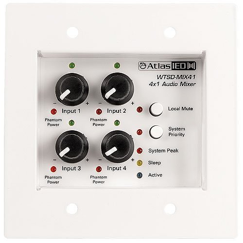 AtlasIED WTSD-MIX41K Indoor/Outdoor Analog Wall 4x1 Mic/Line Mixer W/Optional Dante Audio Network Interface