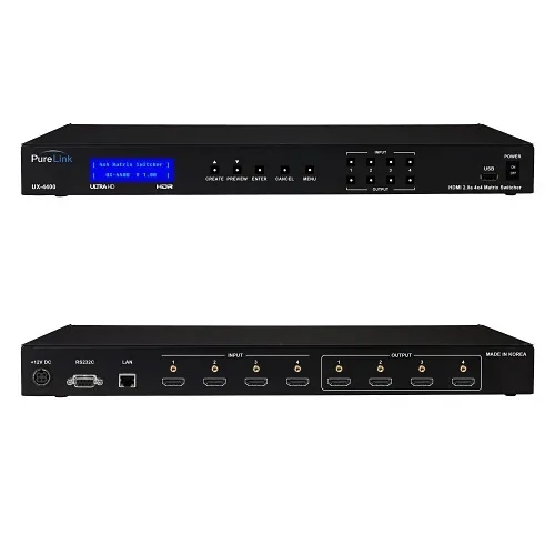 PureLink UX-4400 HDTOOLS 4X4 HDMI 2.0 Switcher, 4K/60 Support, 4 Inputs, 4 Outputs
