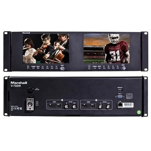 Marshall V-702W Dual 7" LCD Professional Rackmount Broadcast Monitor, HDMI and 3G-SDI