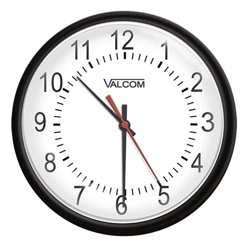 Valcom V-A11016B 16" Analog Clock, Wired, 110V AC, Black