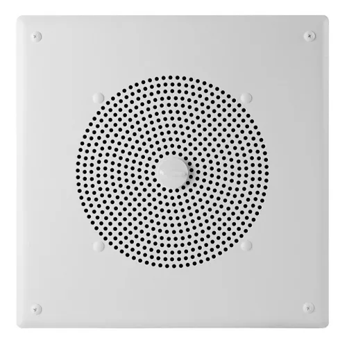 Valcom V-CTSQPK Square Ceiling Speaker with Sturdy Steel Grille, Round Hole Pattern, Talkback, for ACS, 45 Ohms, White
