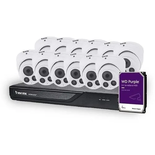 VIVOTEK V5K12T4B4 13-Piece Kit 5MP IP Turret IT9380-HF2 x 12 Plug-and-Play PoE NVR ND9425P 4TB HDD