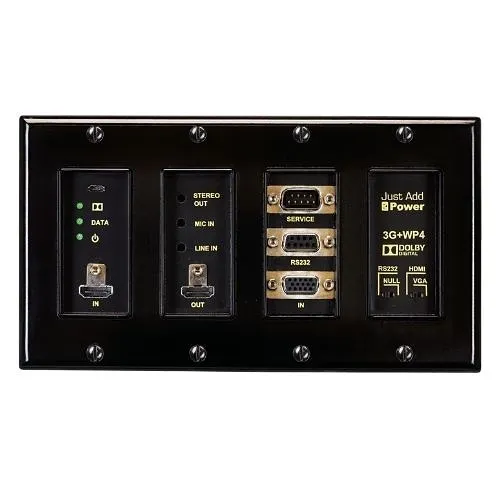 Just Add Power UL-718WP4-BL 3G Ultra Series 4-Gang Wall Plate Transmitter with Additional VGA Input, 1080p, 10W PoE (Previous VBS-HDIP-718WP4)