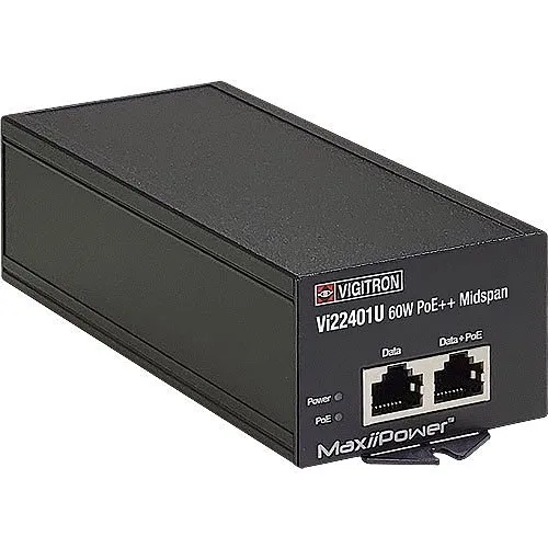 Vigitron Vi22401U MaxiiPower 1-Port 60W IEEE 802.3bt PoE Midspan with Built-In Power Supply
