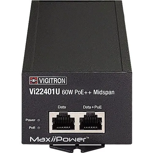 Vigitron Vi22401U MaxiiPower 1-Port 60W IEEE 802.3bt PoE Midspan with Built-In Power Supply