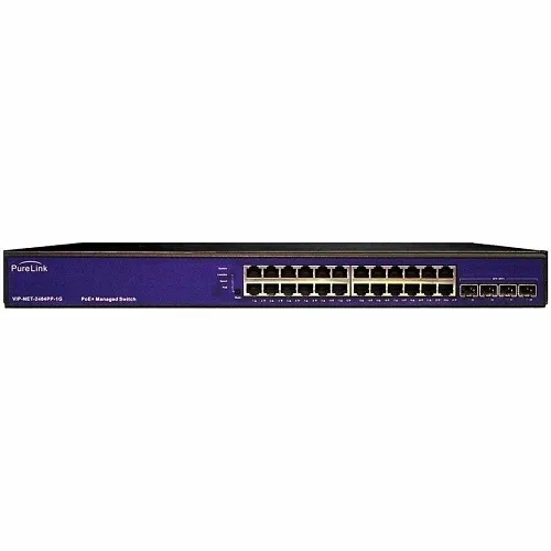 PureLink VIP-NET-2404PP-1G 1G Media Hub 24-Port 1000 Base-T, 4-Port 1000Base-X SFP with POE+, TAA-Compliant