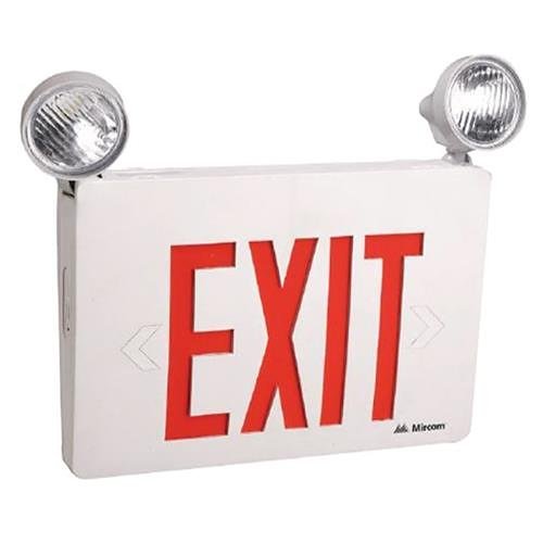 Mircom EL-7027BR LED Emergency Exit Sign Combo with Adjustable Heads, Thermoplastic Shell, 120 Minute Battery Backup, Red