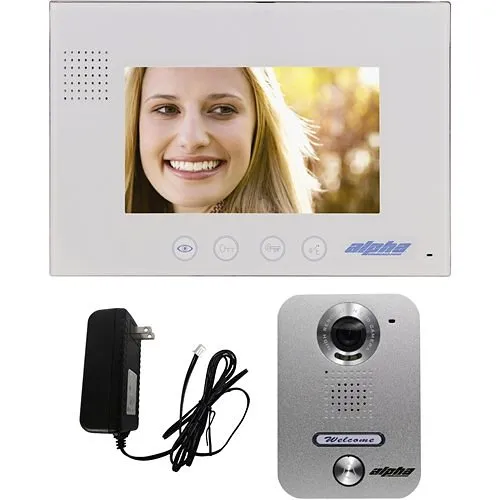 Alpha VK237WS Color Video Entry Intercom Kit, Includes 7." Soft-Touch Monitor and 1-Button Surface-Mounted Aluminum Entrance Panel, Expandable