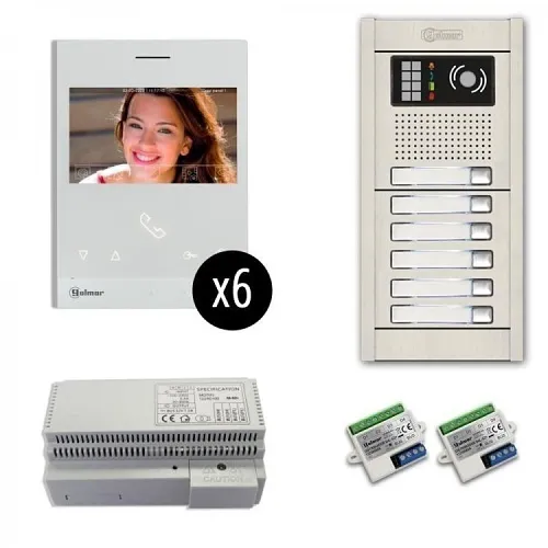 Alpha VKG2/6AF 6-Unit Video Intercom Kit with Aluminum Flush Entry Panel