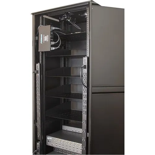 Panamax VT-EXT12 12 outlet power strip designed to be mounted to a vertical section of an equipment rack