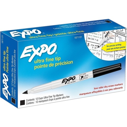 Expo 1871131 Ultra Fine Point Dry Erase Markers, Low Odor, Black, 12-Pack