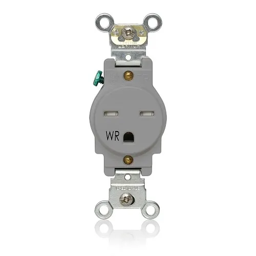 Leviton W5661-TGY Weather and Tamper-Resistant Single Receptacle, 15A, 250V, Gray