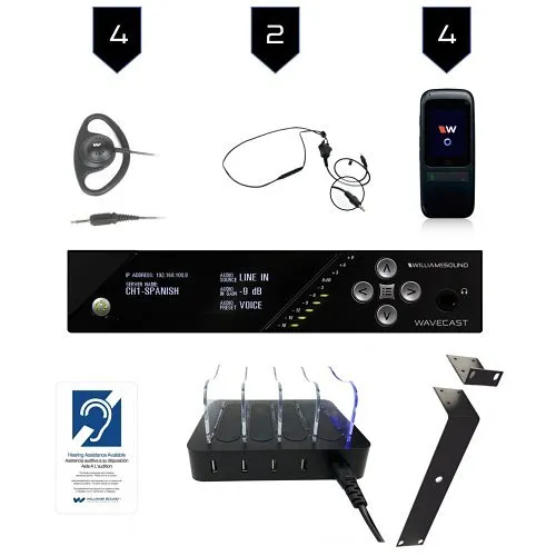 Williams AV WF SY5 PRO-4 WaveCAST Wi-Fi Assistive Listening System with Dante Input and (4) Wi-Fi Receivers