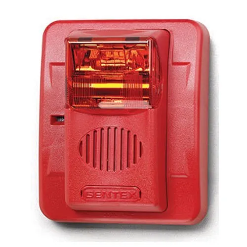 Gentex WGEC24-75WR Evacuation Outdoor Wall Mount Horn/Strobe, 24 VDC, 75 Candela, Weatherproof, Red Lens, Red Faceplate