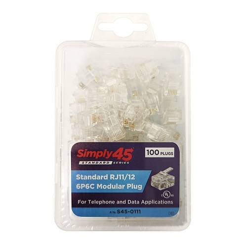 Simply45 S45-0111 Standard RJ11/RJ12 Modular Plugs, Clear, 100-Pack