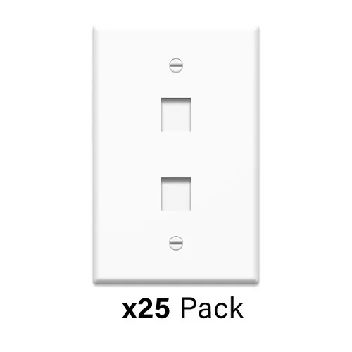 On-Q WP3402WH25  2-Port Wall Plate, Bulk Plastic Keystone Strap, RJ45, 1-Gang, White