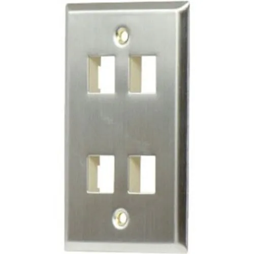 On-Q WP3404-SS 1-Gang, 4-Port Wall Plate, Stainless Steel