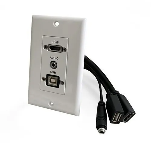 Comprehensive WPD-HDAUB1-AW Pass-Through Single Gang Decorative Wall Plate with Pigtail, HDMI, USB-B 2.0 and 3.5mm Audio, White