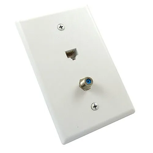 Primex 125-1237-WT Oversize Wall Plate, 2-port, with Coax and CAT6, White