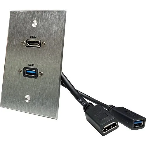 Comprehensive WPPT-HD-U3A-AC HDMI and USB-A 3.0 Pass-Through Single Gang Aluminum Wall Plate with Pigtail