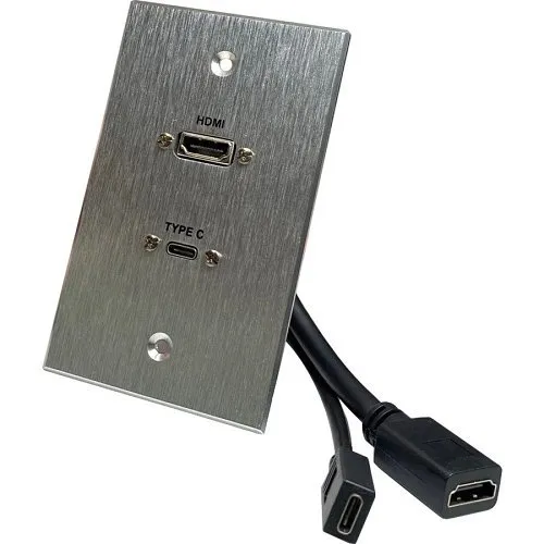 Comprehensive WPPT-HD-U3C-AC HDMI and USB-C 3.0 Pass-Through Single Gang Wall Plate with Pigtail, Aluminum Plate