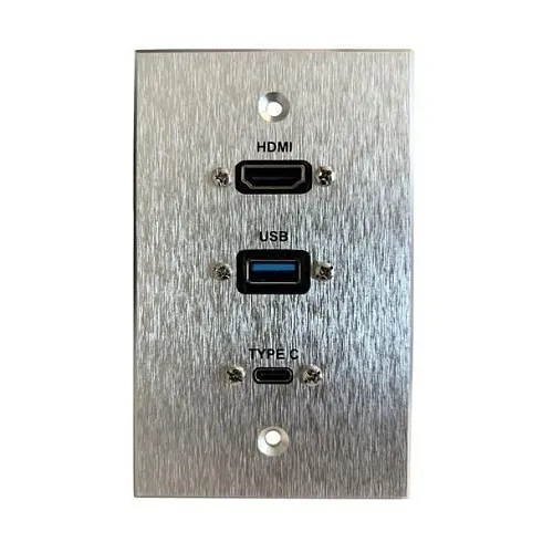 Comprehensive WPPT-HD-UAC-AC HDMI, USB-A and USB-C Pass-Through Single Gang Wall Plate, Pigtail, Aluminum