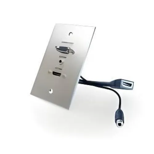 Comprehensive WPPT-HVA1-AC HDMI, VGA, 3.5mm Audio Pass Through Single Gang Wall Plate with Pigtails, Aluminum