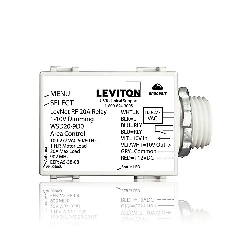 Leviton WSD20-9D0 Levnet RF 902 MHz Line Voltage Relay Receiver In 100-277V, 50/60 Hz