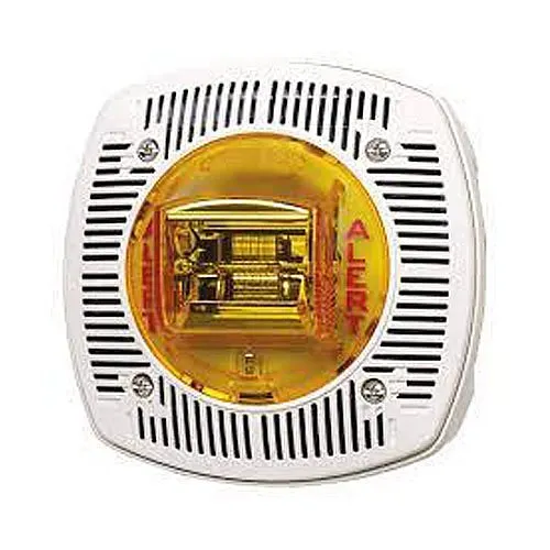 Gentex WSSPKA24-15/75AWW WSSPK24 Series Outdoor Colored Lens Speaker/Strobe, Wall Mount, 24V DC, ALERT Marketing, Amber Lens, White
