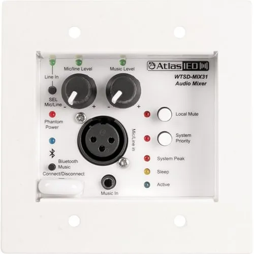 AtlasIED WTSD-MIX31K Indoor/Outdoor Analog Wall x Mic, Line, Bluetooth, Aux Mixer with Optional Dante Audio Network Interface