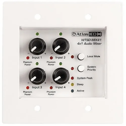 AtlasIED WTSD-MIX41K Indoor/Outdoor Analog Wall 4x1 Mic/Line Mixer W/Optional Dante Audio Network Interface