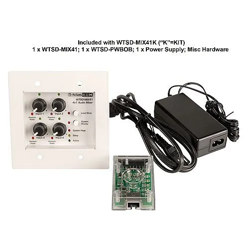 AtlasIED WTSD-MIX41K  Indoor/Outdoor Analog Wall 4x1 Mic/Line Mixer W/Optional Dante� Audio Network Interface