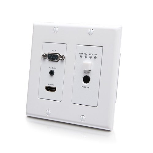 C2G C2G30017 HDMI HDBaseT VGA, 3.5mm, RS232 and IR over Cat Extender Dual Gang Wall Plate Transmitter, 4K 60Hz, White