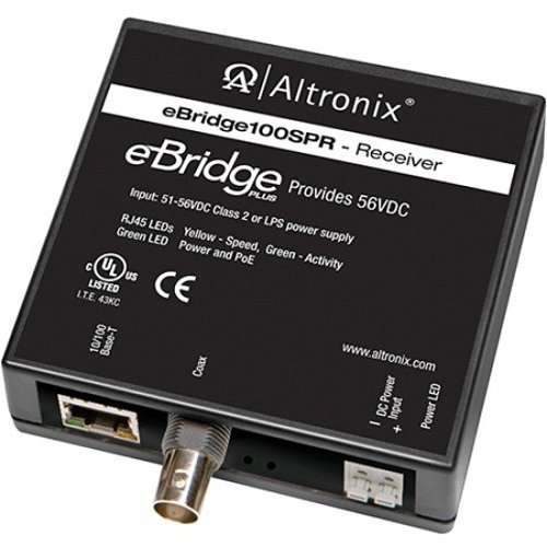 Altronix EBRIDGE100SPR EoC Single Port Receiver, 100Mbps, Generates PoE/PoE+/Hi-PoE 60W, 51/56VDC, Used with EBRIDGE200WPM or EBRIDGE4SPT (Replaces EBRIDGE1SPR)