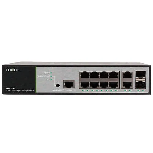 Luxul XMS-1208P 12-Port/8 PoE+ Front-Facing Rackmount Switch with US Power Cord