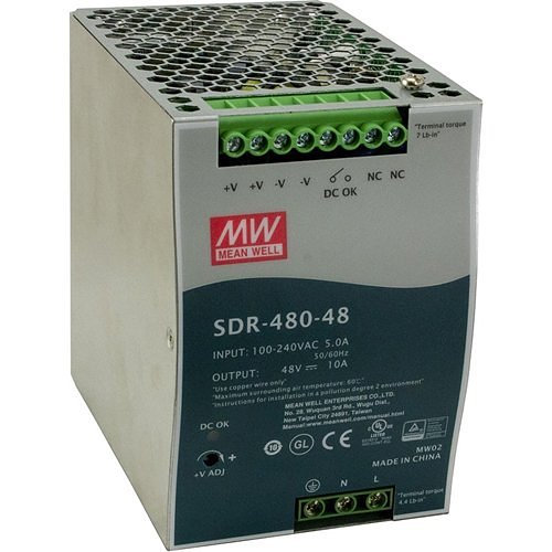 Lantronix 25160 Hardened DIN Rail Mounted Power Supply, 48VDC, 480W