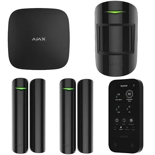 AJAX XY-N01TSBLK Intrusion Kit with (1) Hub 2 Jeweller Control Panel, (1) MotionProtect Jeweller Detector, (2) DoorProtect Jeweller Opening Detector, (1) KeyPad TouchScreen Jeweller, Black