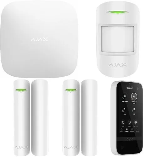 AJAX XY-N01TSWHT Intrusion Kit with (1) Hub 2 Jeweller Control Panel, (1) MotionProtect Jeweller Detector, (2) DoorProtect Jeweller Opening Detector, (1) KeyPad TouchScreen Jeweller, White
