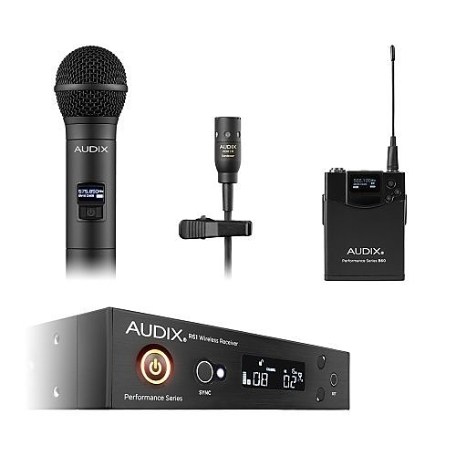Audix AP61OM2L10 Wireless Microphone System R61 64 MHz Receiver H60 Transmitter OM2 Capsule Module B60 Bodypack Transmitter ADX10 Lavalier Mic