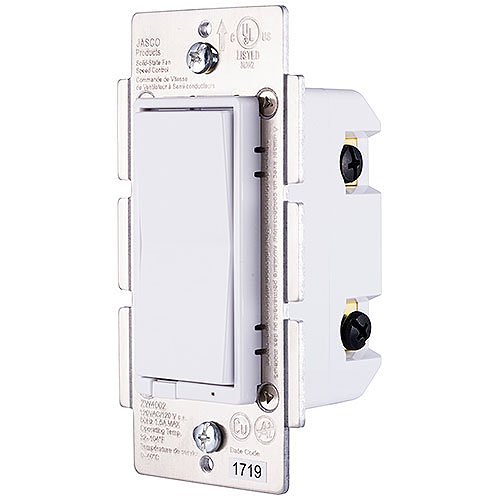 Jasco 14314 Z-Wave Plus In-Wall 3-Speed Fan Control 500S, White and Light Almond Paddles
