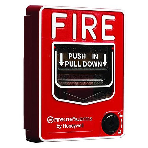 Fire-Lite BG-12LO Dual-Action Pull Station with SPST N/O Switch, Screw Terminal Connections, Key Lock, for Outdoor Use, does not Include Backbox