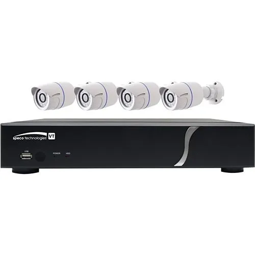 Speco ZIPT4B1 HD-TVI Video Surveillance 5-Piece Kit, (1) D4VX1TB 4-Channel DVR, 1TB HDD, (4) VLB5 2MP Bullet Cameras, White