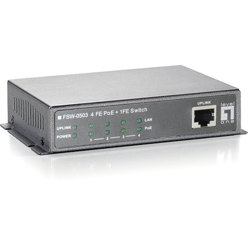 LevelOne FSW-0503 4-Port PoE with 1-Port 10/100 Wall Mountable Switch