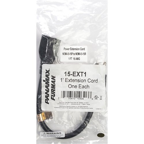 Panamax 15-EXT1 NEMA 5-15P to NEMA 5-15R Power Extension Cable - 1 Foot