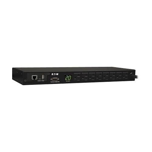 Eaton Tripp Lite PDUMNH20 1.9kW Single-Phase Monitored PDU, 120V Outlets (8 5-15/20R), L5-20P/5-20P Adapter, 12 (3.66 m)Cord, 1U Rack-Mount, LX Platform Interface, TAA
